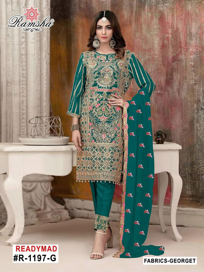 R 1197 Ramsha Georgette Pakistani Readymade Suits Exporter India