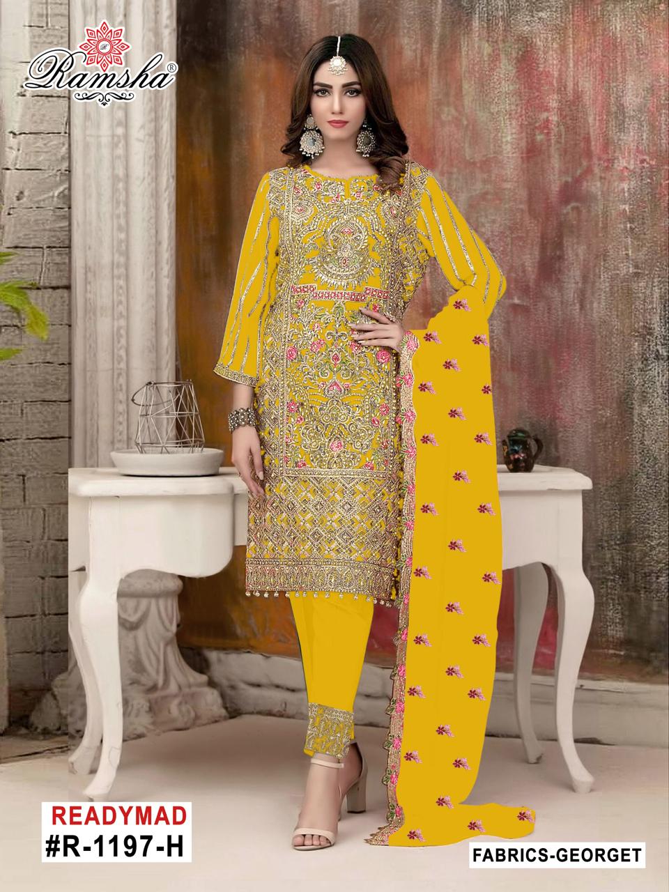 R 1197 Ramsha Georgette Pakistani Readymade Suits Exporter India
