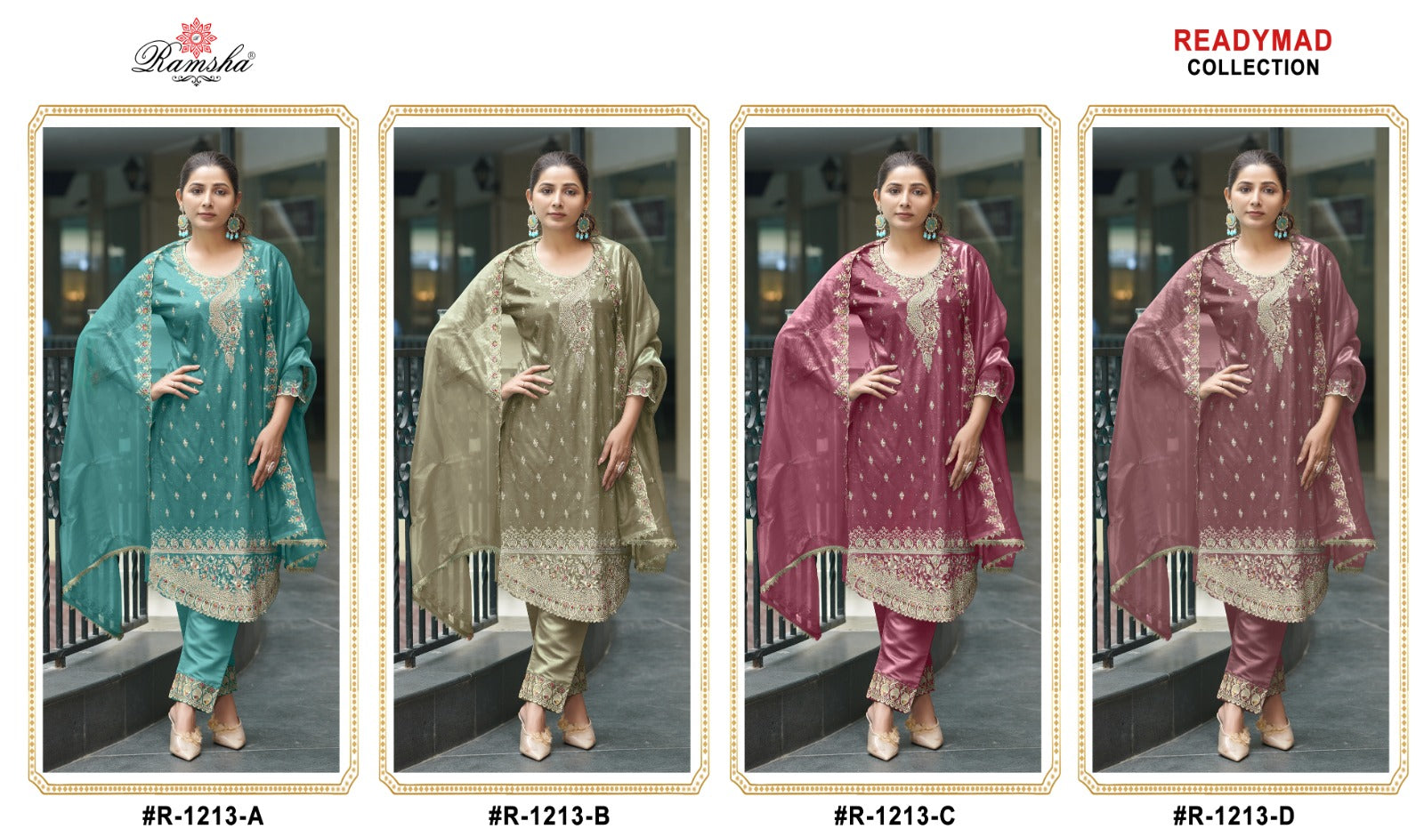 R 1213 Ramsha Simmer Pakistani Readymade Suits Supplier Gujarat