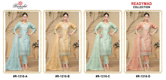 R 1216 Ramsha Organza Pakistani Readymade Suits Exporter India