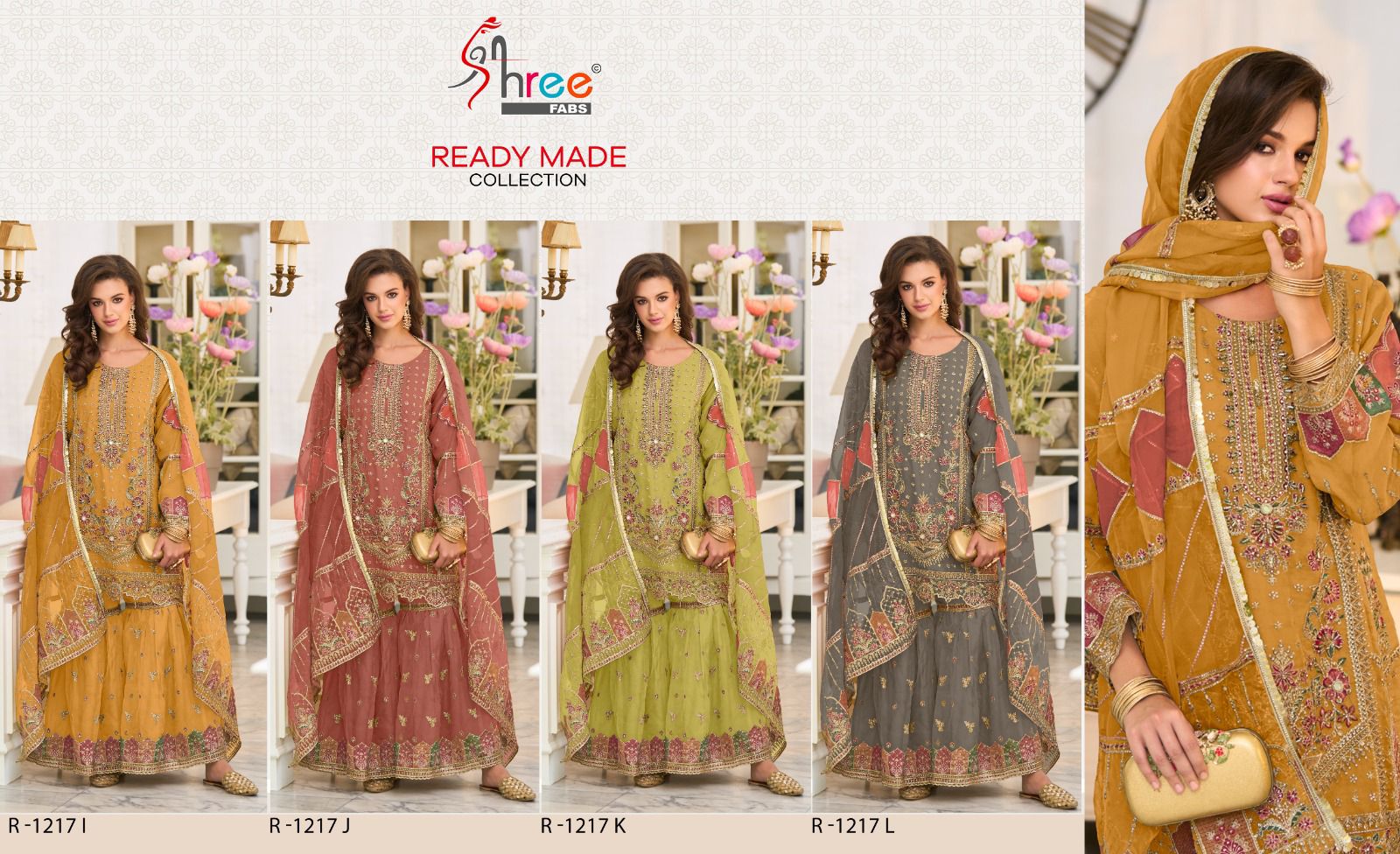 R 1217 Ijkl Shree Fabs Organza Pakistani Readymade Suits Wholesaler