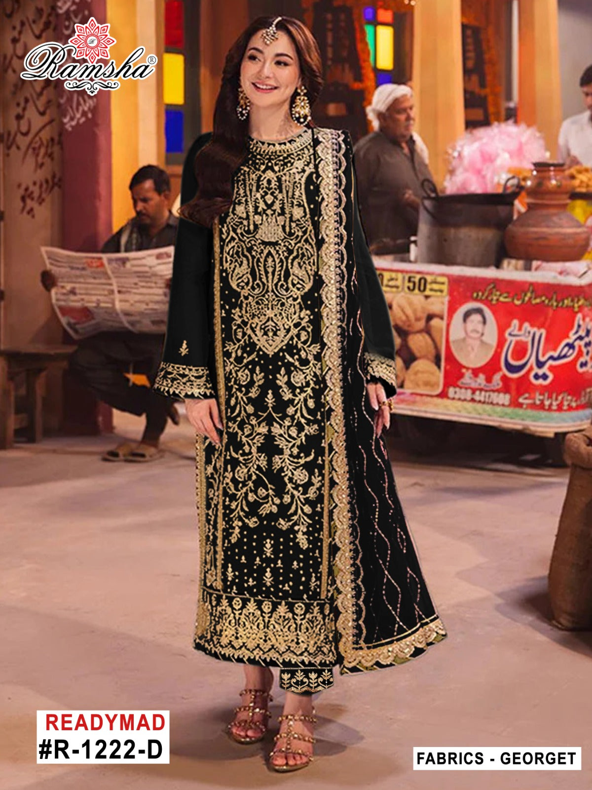 R 1222 Ramsha Georgette Pakistani Readymade Suits Wholesale Price