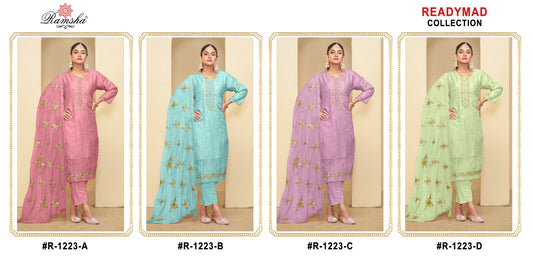 R 1223 Ramsha Organza Pakistani Readymade Suits Exporter India