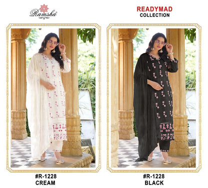 R 1228 Cream-Black Ramsha Georgette Pakistani Readymade Suits Wholesale Price