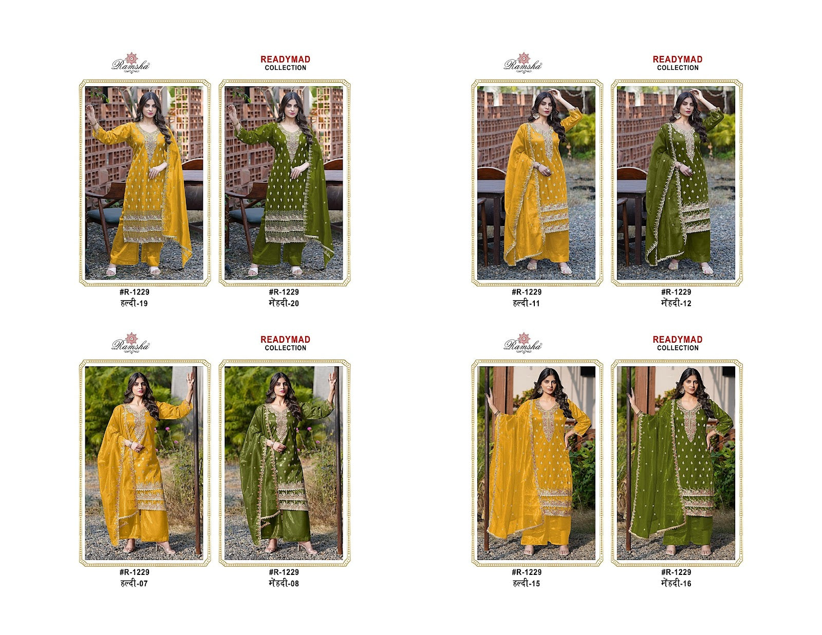 R 1229 Haldi-Mehendi Ramsha Simmer Pakistani Readymade Suits Wholesale Price