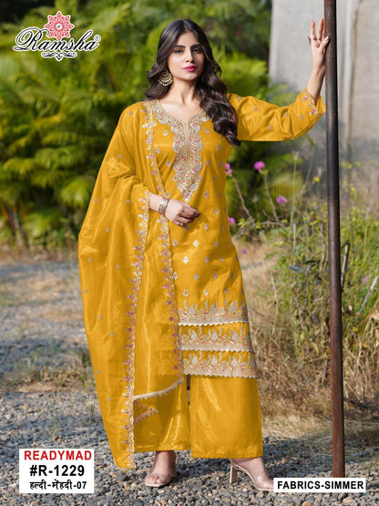 R 1229 Haldi-Mehendi Ramsha Simmer Pakistani Readymade Suits Wholesale Price