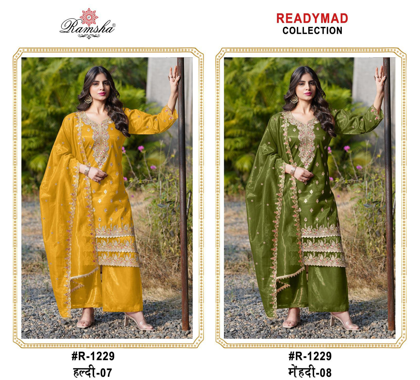 R 1229 Haldi-Mehendi Ramsha Simmer Pakistani Readymade Suits Wholesale Price