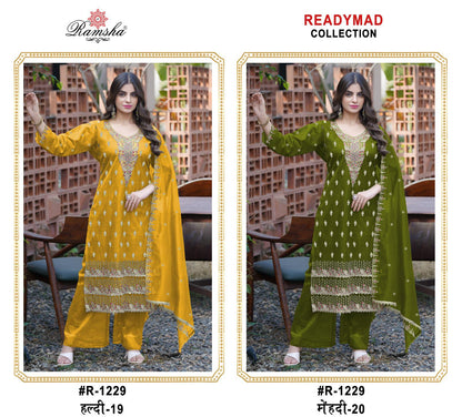R 1229 Haldi-Mehendi Ramsha Simmer Pakistani Readymade Suits Wholesale Price