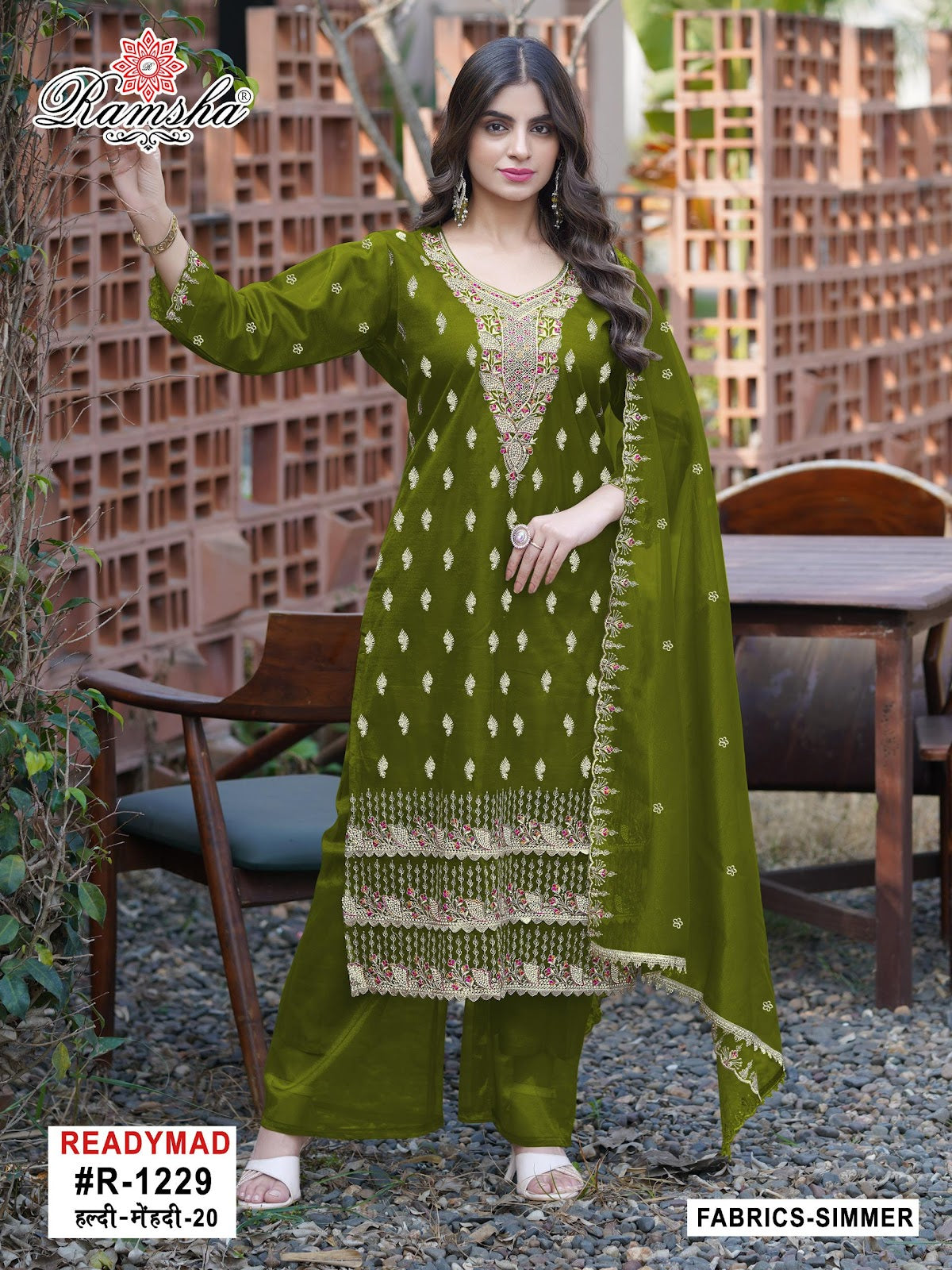 R 1229 Haldi-Mehendi Ramsha Simmer Pakistani Readymade Suits Wholesale Price