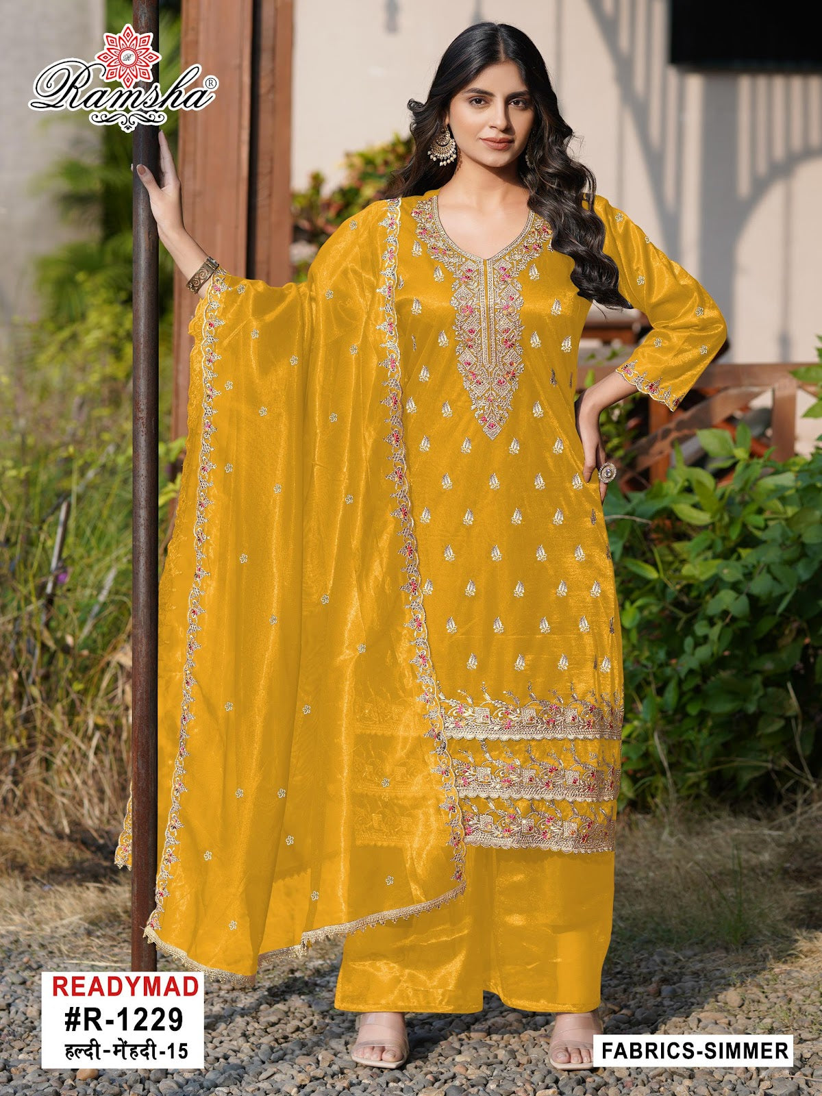 R 1229 Haldi-Mehendi Ramsha Simmer Pakistani Readymade Suits Wholesale Price
