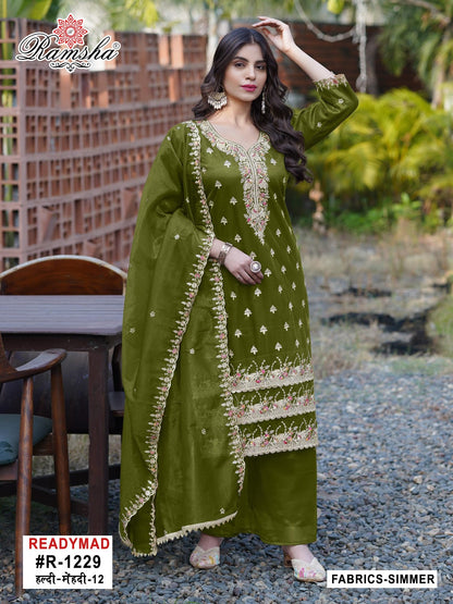 R 1229 Haldi-Mehendi Ramsha Simmer Pakistani Readymade Suits Wholesale Price