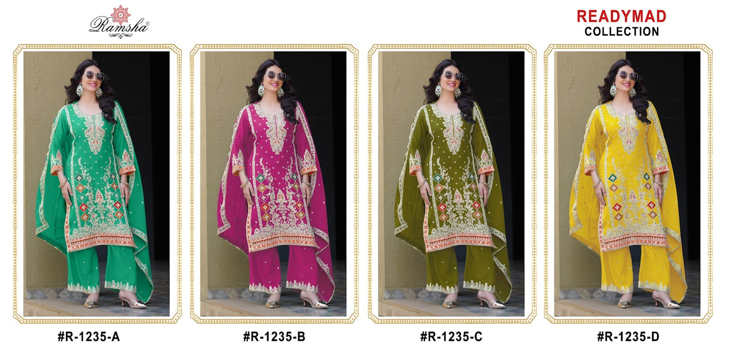 R 1235 Abcd Ramsha Chinon Pakistani Readymade Suits Exporter