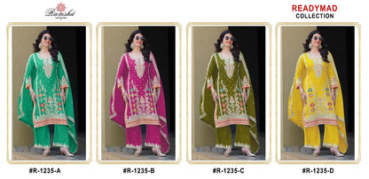R 1235 Abcd Ramsha Chinon Pakistani Readymade Suits Exporter