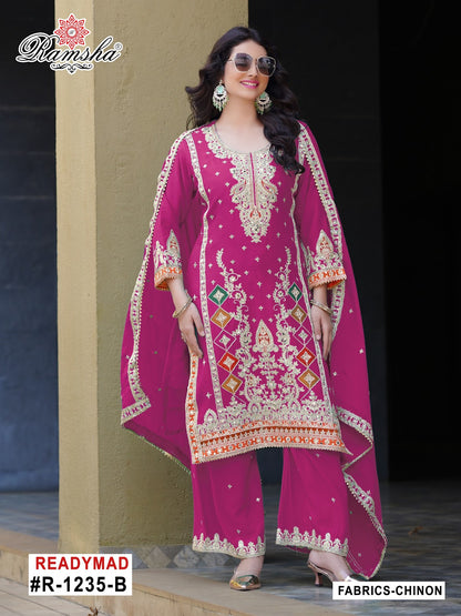 R 1235 Abcd Ramsha Chinon Pakistani Readymade Suits Exporter