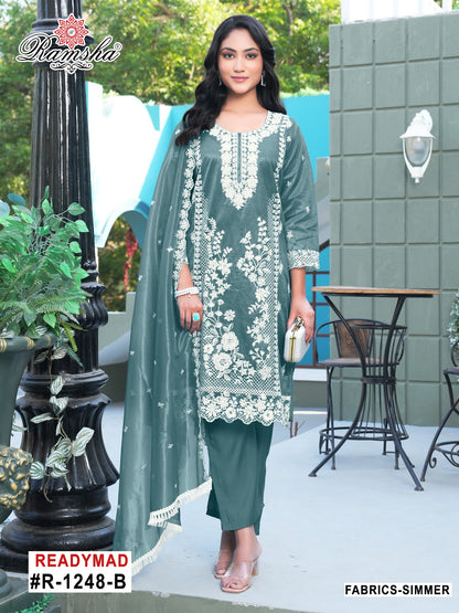 R 1248 Ramsha Simmer Pakistani Readymade Suits Exporter