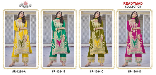 R 1264 Ramsha Chinon Pakistani Readymade Suits Wholesaler Gujarat