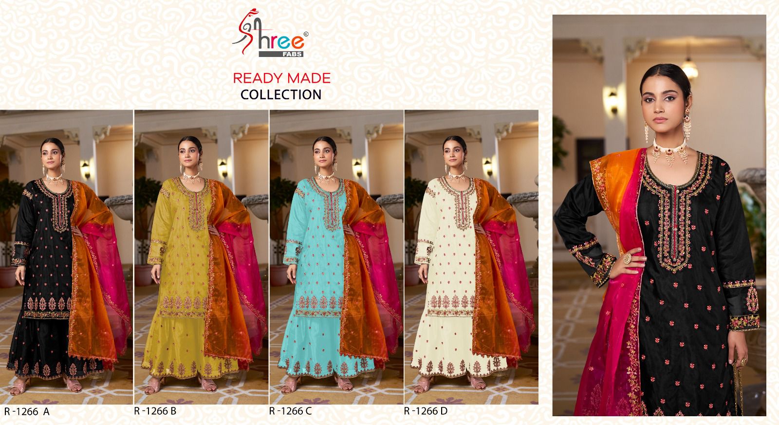 R 1266 Abcd Shree Fabs Organza Pakistani Readymade Suits Wholesaler