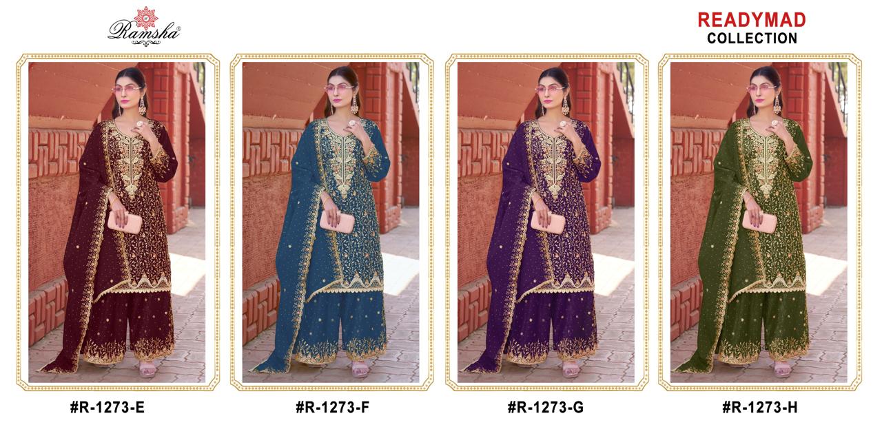 R 1273 Ramsha Crunchy Pakistani Readymade Suits Wholesale Rate