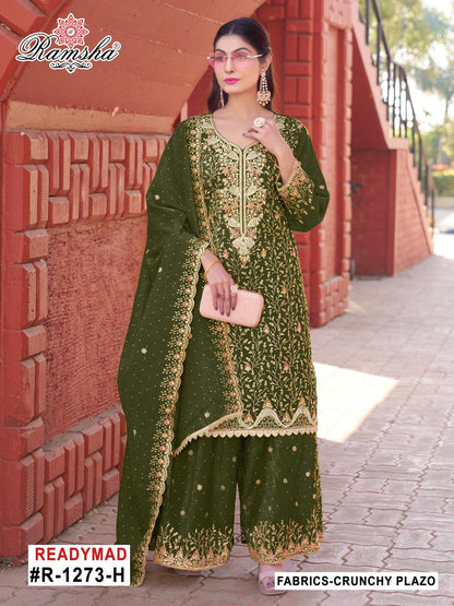 R 1273 Ramsha Crunchy Pakistani Readymade Suits Wholesale Rate