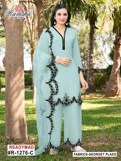R 1276 Ramsha Georgette Pakistani Readymade Suits Exporter Ahmedabad