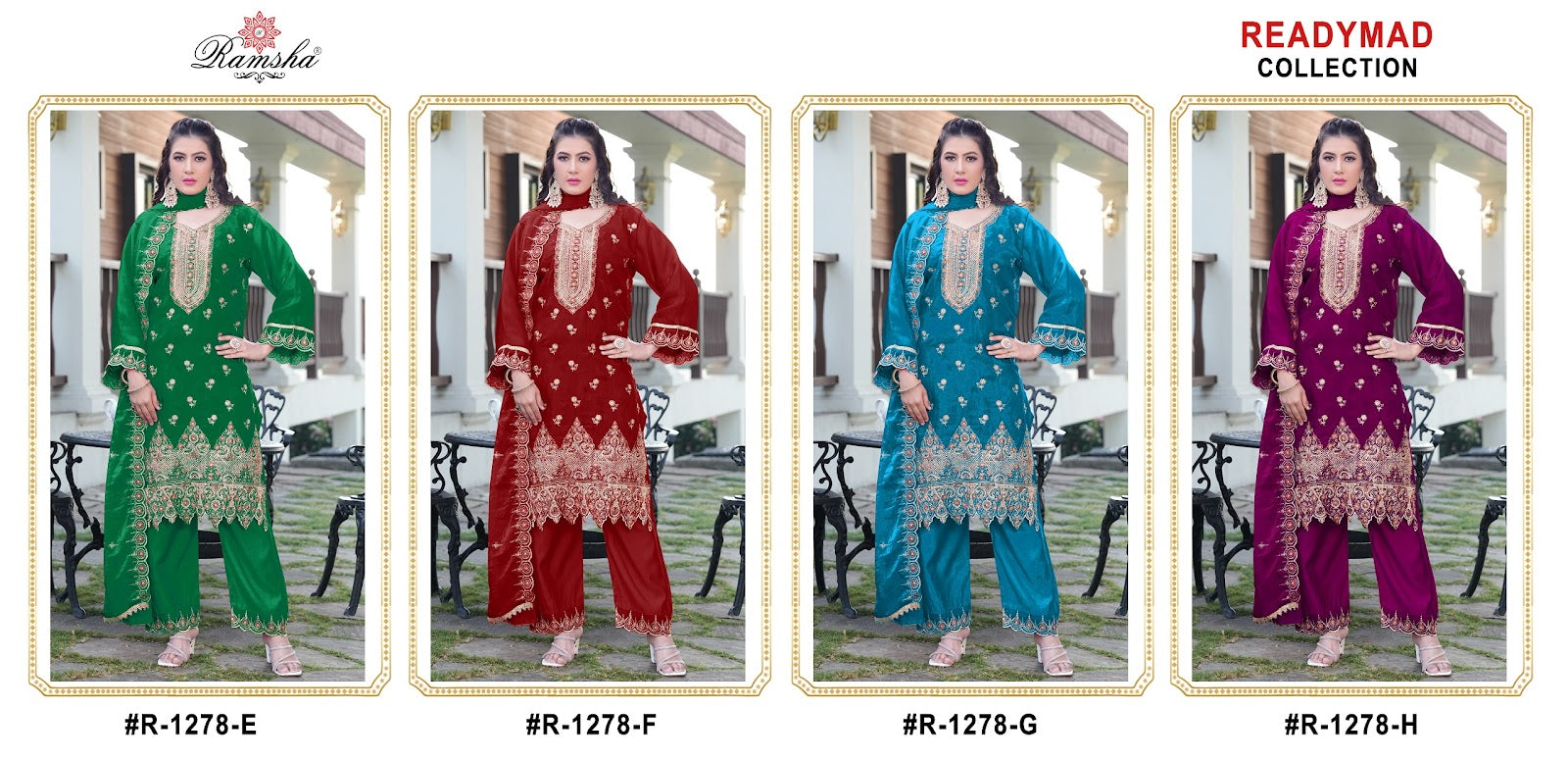 R 1278 Ramsha Pakistani Readymade Suits Manufacturer India