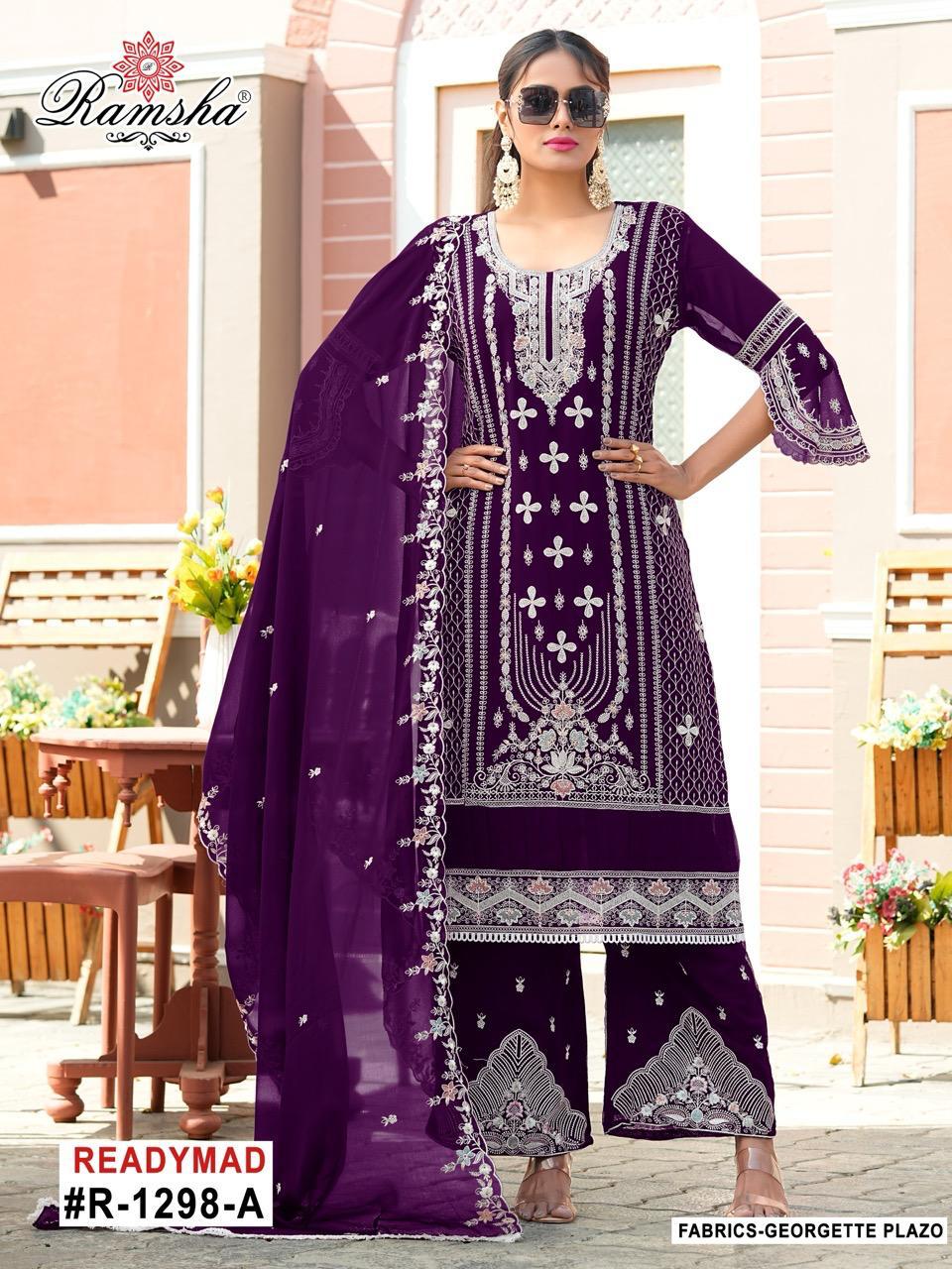 R 1298 Ramsha Georgette Pakistani Readymade Suits Wholesaler India