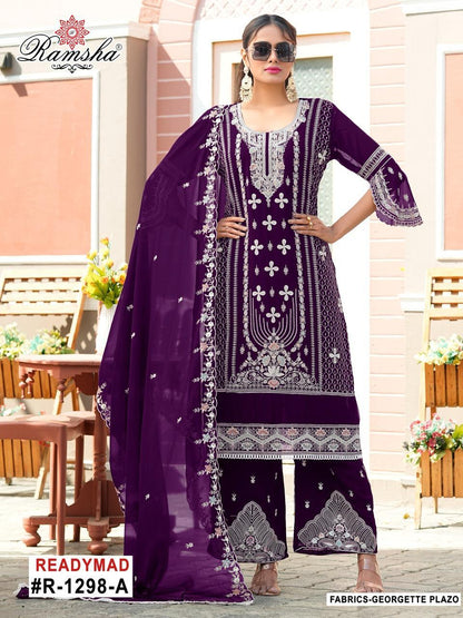 R 1298 Ramsha Georgette Pakistani Readymade Suits Wholesaler India