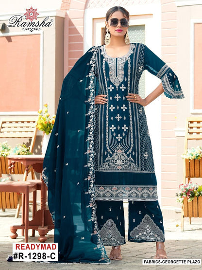 R 1298 Ramsha Georgette Pakistani Readymade Suits Wholesaler India