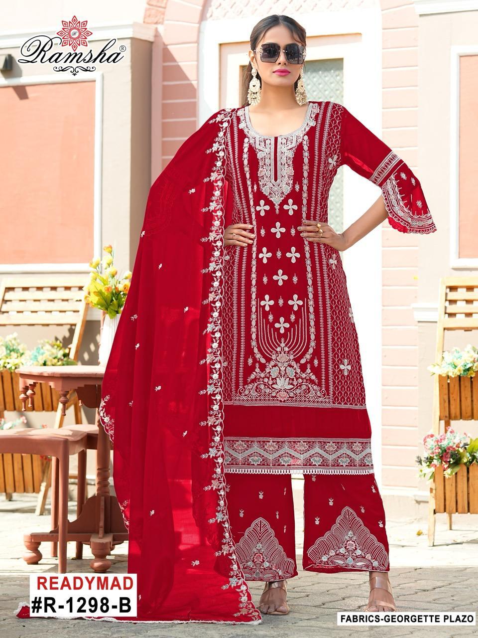 R 1298 Ramsha Georgette Pakistani Readymade Suits Wholesaler India