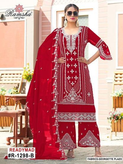 R 1298 Ramsha Georgette Pakistani Readymade Suits Wholesaler India