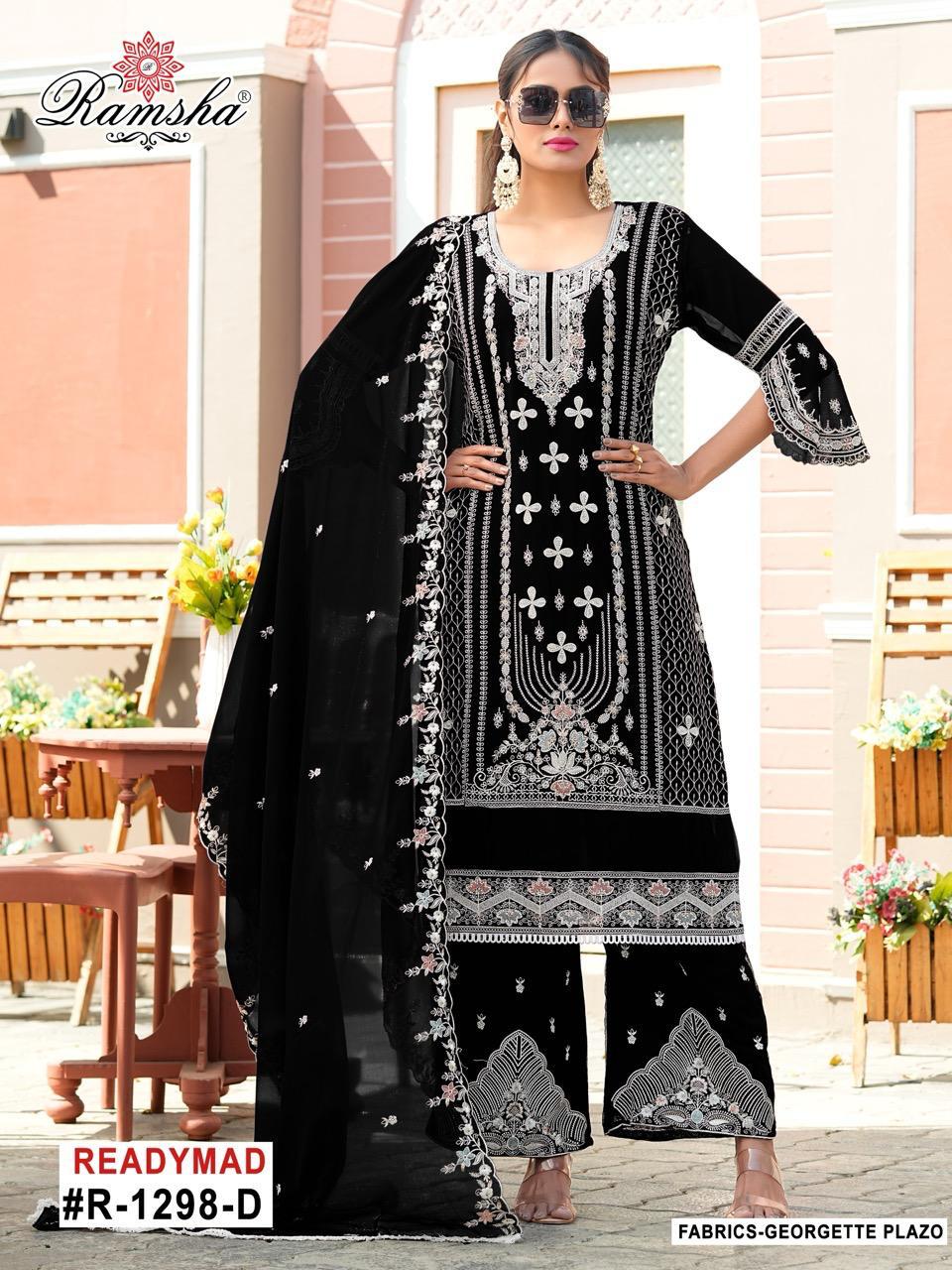 R 1298 Ramsha Georgette Pakistani Readymade Suits Wholesaler India