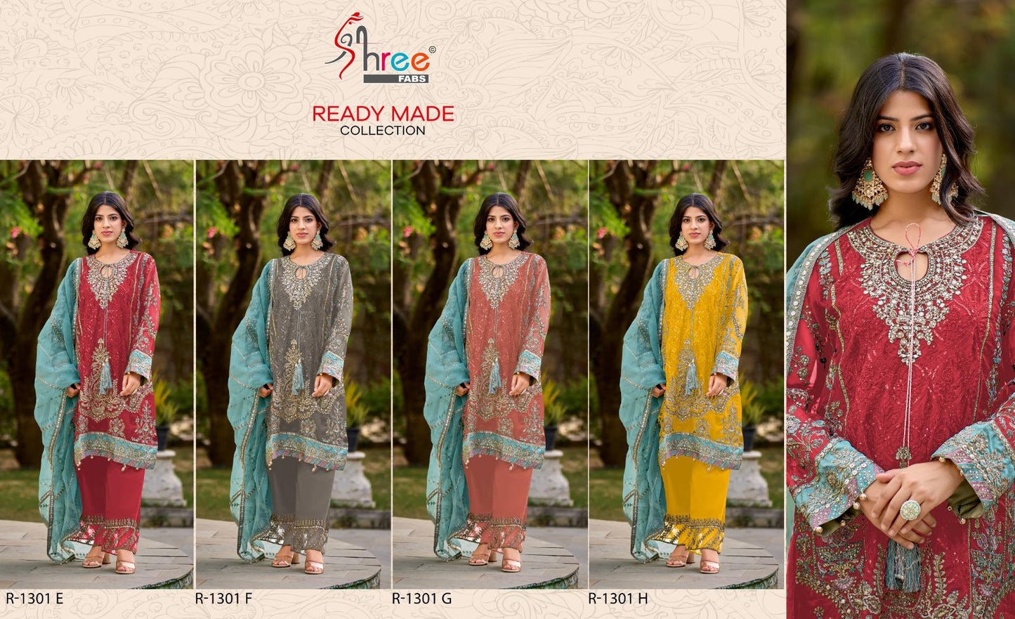 R 1301 Efgh Shree Fabs Organza Pakistani Readymade Suits Exporter Ahmedabad