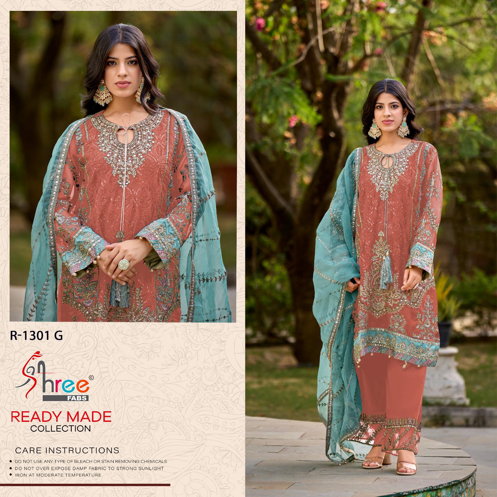 R 1301 Efgh Shree Fabs Organza Pakistani Readymade Suits Exporter Ahmedabad