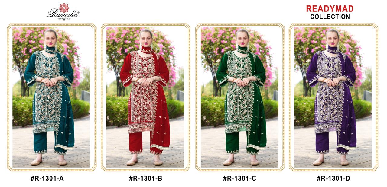 R 1301 Ramsha Pakistani Readymade Suits Manufacturer Ahmedabad