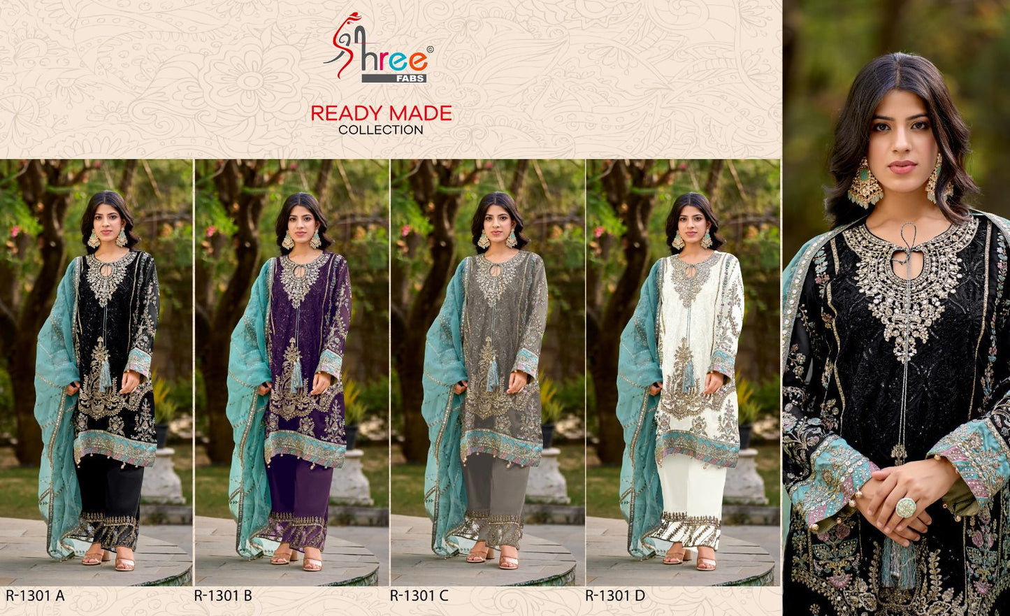 R 1301 Shree Fabs Organza Pakistani Readymade Suits Supplier India