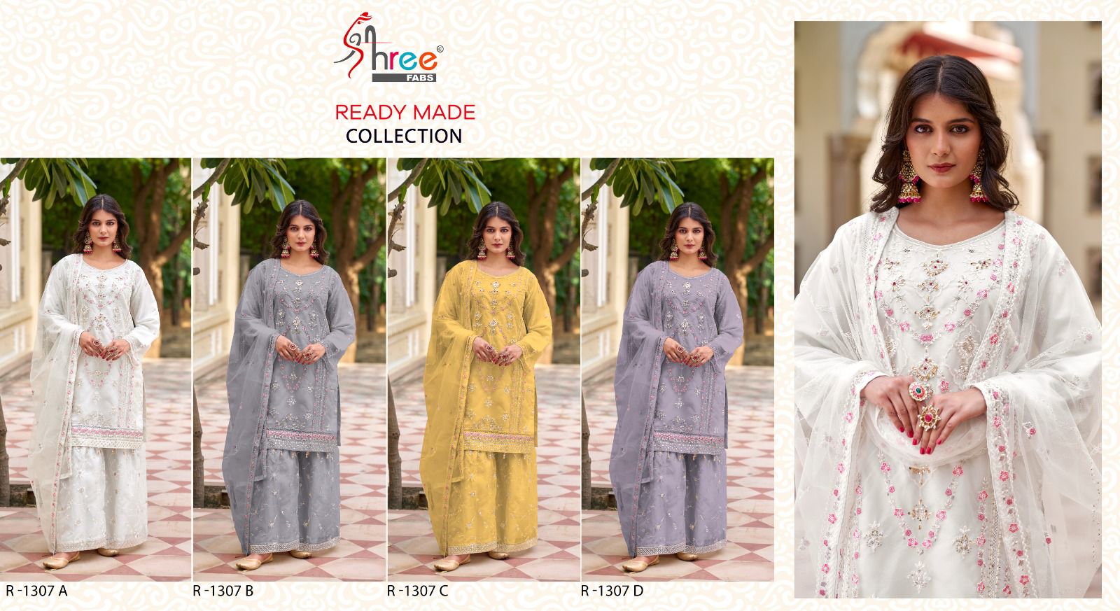 R 1307 Abcd Shree Fabs Organza Pakistani Readymade Suits Wholesale Price