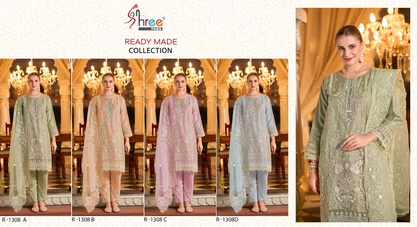 R 1308 Abcd Shree Fabs Organza Pakistani Readymade Suits Exporter India