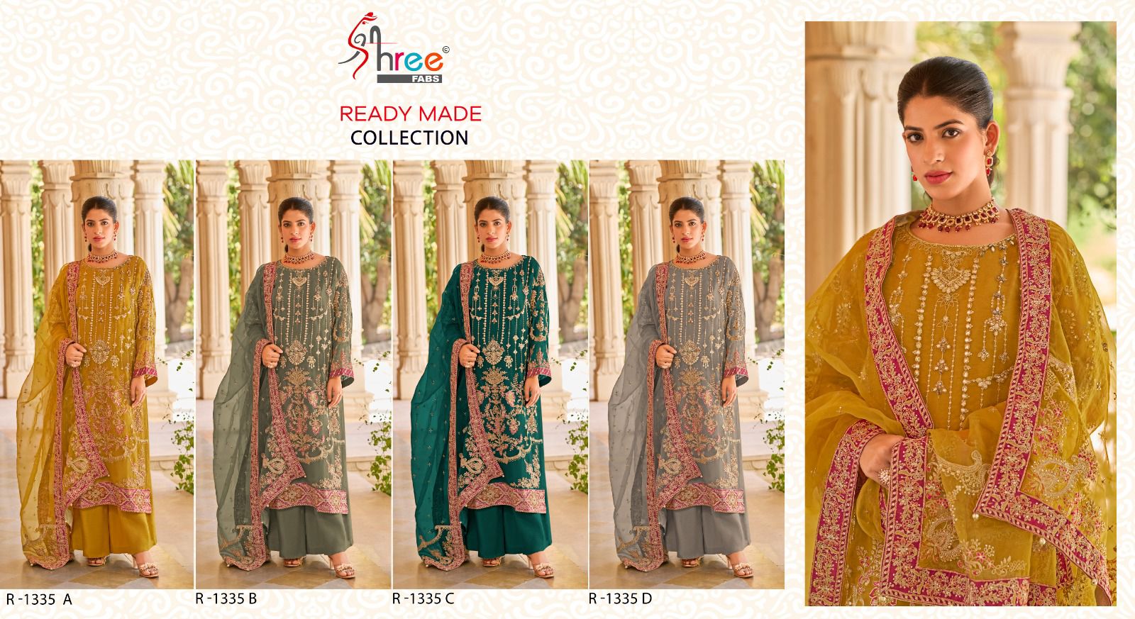 R 1335 Abcd Shree Fabs Organza Pakistani Readymade Suits Exporter Ahmedabad