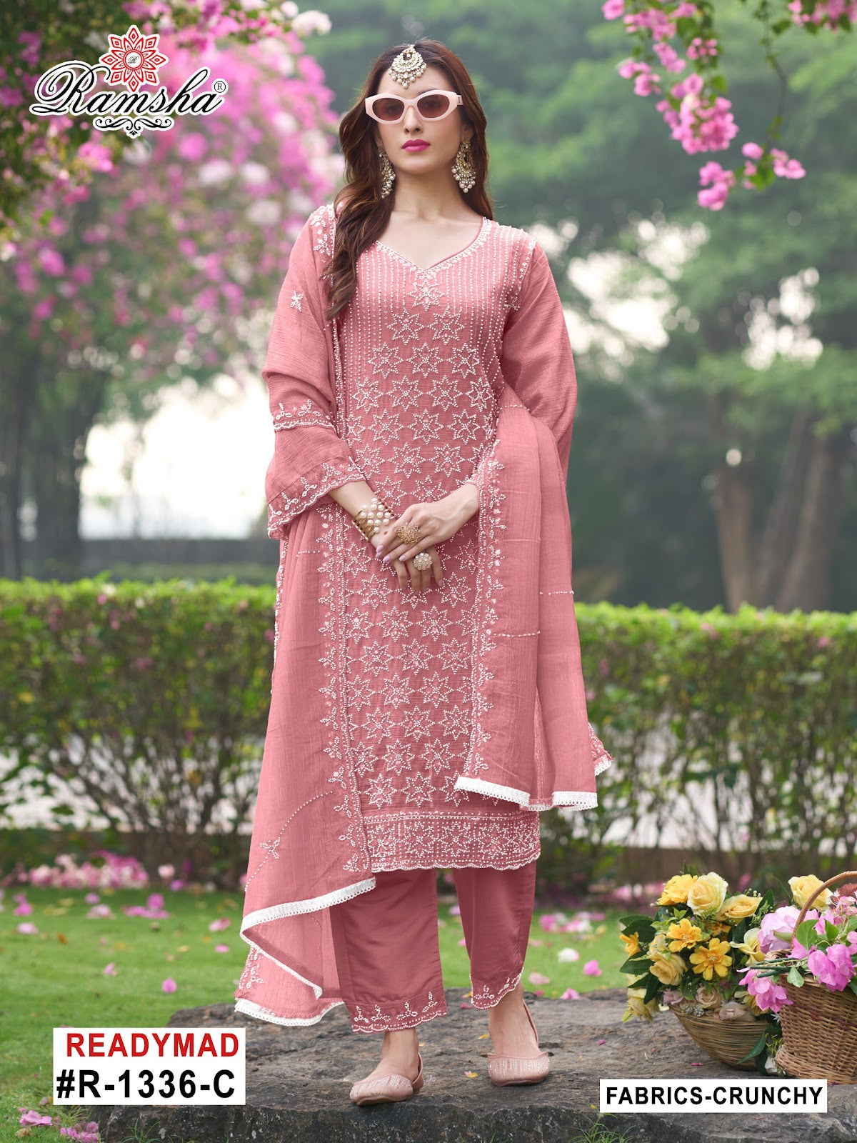 R 1336 Ramsha Crunchy Pakistani Readymade Suits Supplier India
