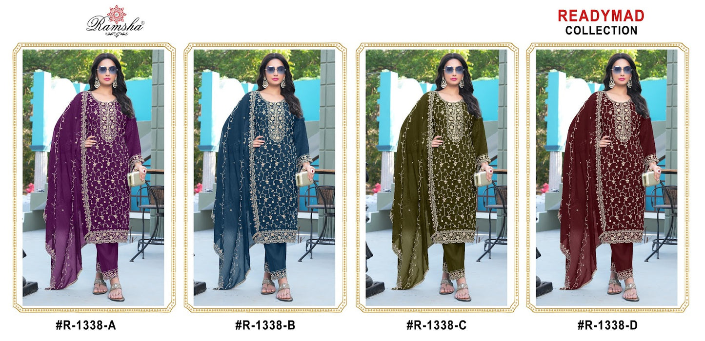 R 1338 Ramsha Crunchy Pakistani Readymade Suits Supplier Ahmedabad