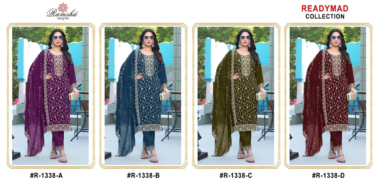 R 1338 Ramsha Crunchy Pakistani Readymade Suits Supplier Ahmedabad