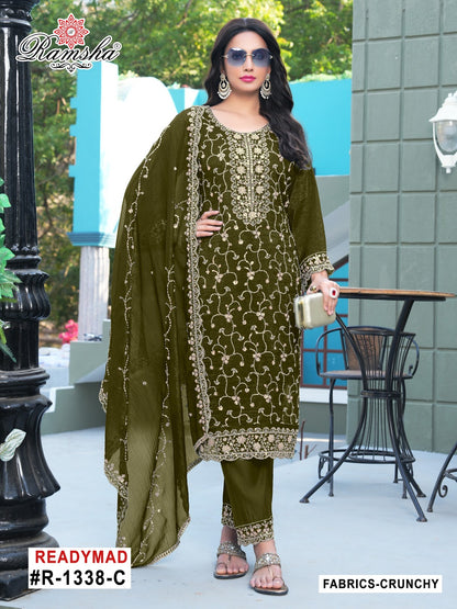 R 1338 Ramsha Crunchy Pakistani Readymade Suits Supplier Ahmedabad
