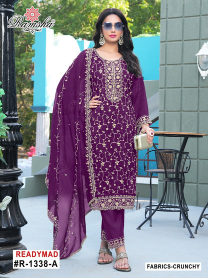 R 1338 Ramsha Crunchy Pakistani Readymade Suits Supplier Ahmedabad