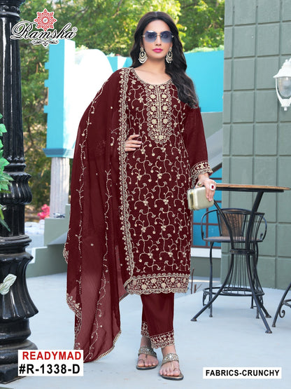 R 1338 Ramsha Crunchy Pakistani Readymade Suits Supplier Ahmedabad