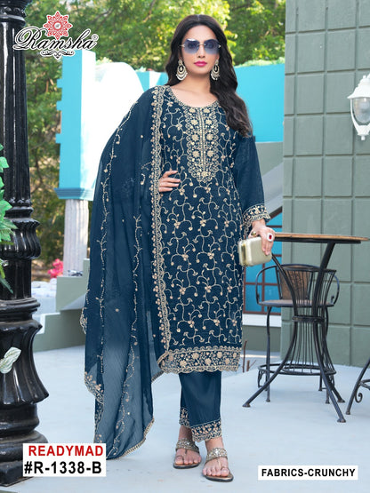 R 1338 Ramsha Crunchy Pakistani Readymade Suits Supplier Ahmedabad