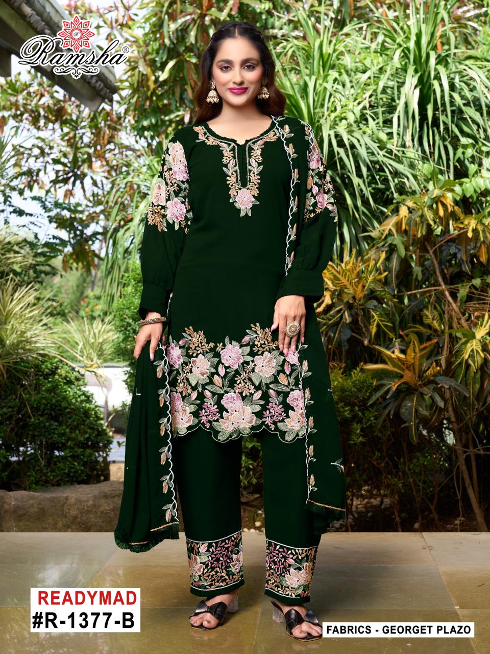 R 1377 Ramsha Georgette Pakistani Readymade Suits Wholesale Price