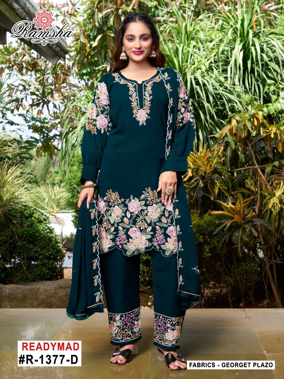 R 1377 Ramsha Georgette Pakistani Readymade Suits Wholesale Price