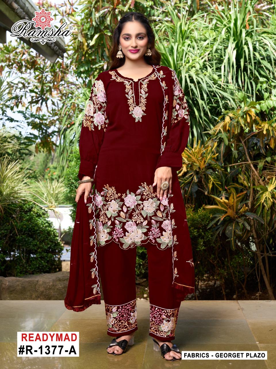 R 1377 Ramsha Georgette Pakistani Readymade Suits Wholesale Price