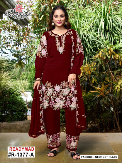 R 1377 Ramsha Georgette Pakistani Readymade Suits Wholesale Price