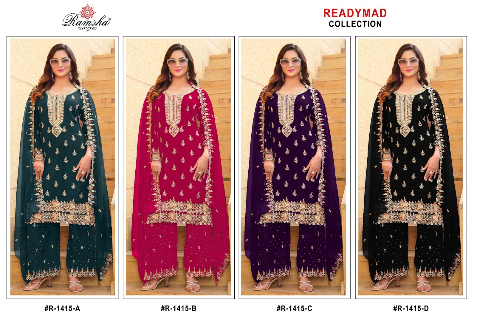 R 1415 Ramsha Georgette Pakistani Readymade Suits Exporter India